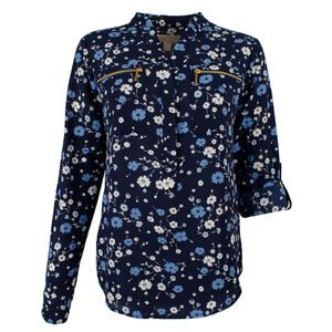 NWT Michael Kors Women's Floral Print Pebble Crepe Zip Pocket Top-B-XS $88